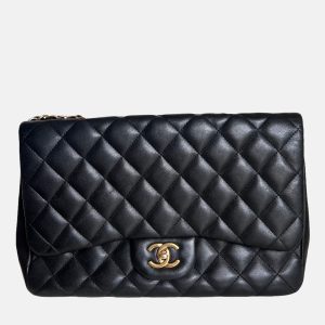 Chanel Classic Flap Jumbo Black Lambskin Leather Single Flap with Gold Hardware