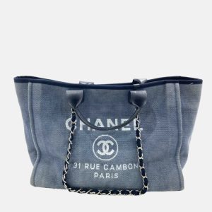 Chanel Deauville Tote Medium Navy Denim Top Handle