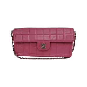 Chanel East West Chocolate Bar Pink Leather Silver Hardware Vintage