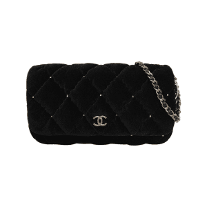 Chanel Mini Flap Black Velvet Gem Studded Silver Hardware Microchip