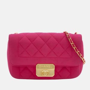 Chanel Mini Chic With Me Flap Bag Cotton Cloth Pink Fuchsia Crossbody Bag