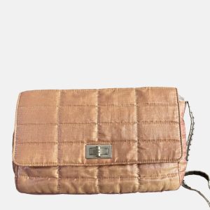 Chanel 2.55 Flap Bag Vintage Cloth Chocolate Bar 1997 Small Iridescent Pink