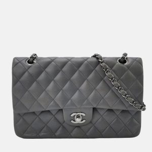 Chanel Classic Flap 2005 Grey Lambskin Leather with Silver Hardware