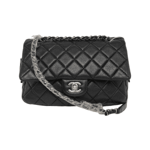 Chanel Medium Black Calfskin Leather Flap and Zipper Bag Silver Hardware, 2015