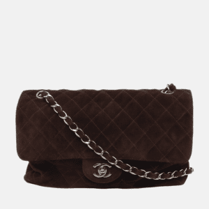 Chanel Classic Flap Medium Dark Chocolate Brown Suede Leather Silver HW, 1996-1997