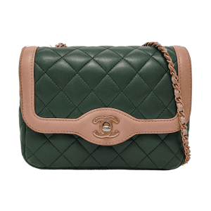 Chanel Mini Flap Green Lambskin Pink Edges Crossbody Bag
