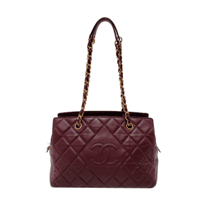 Chanel Petite Shopping Tote PTT Burgundy Lambskin Leather Gold-Tone Chain Shopping Bag