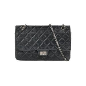 Chanel 2.55 Flap Bag Large Shiny Calfskin Leather Black