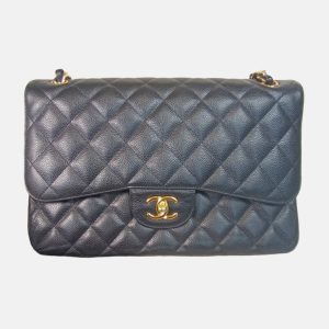 Chanel Classic Flap Jumbo Black Caviar Leather Double Flap with Gold Hardware, 2012