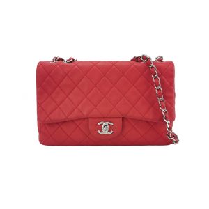 Chanel Classic Flap Jumbo Red Caviar Leather Single Flap Silver Hardware 2008-2009