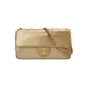 Chanel Metallic Lambskin Laser Cut Medium Gold 2014 Classic Flap Bag
