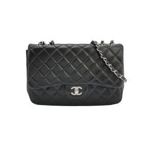 Chanel Classic Flap Jumbo Black Lambskin Leather Single Flap with Silver Hardware 2009-2010