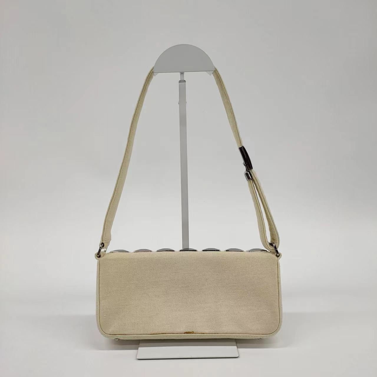 Chanel Ivory Jersey Evening Bag with Mirrored Pyramid Studs Ice Cube Chocolate Bar Shoulder Bag - Image 2