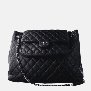 Chanel 2014 Paris-Edinburgh Flap Tote Bag Black Caviar Leather