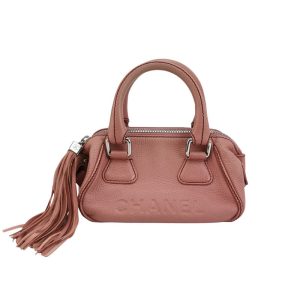 CHANEL Calfskin Leather Tassel Small Pink Bowler Bag