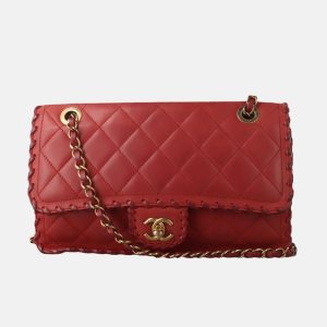 Chanel Classic Flap Medium Happy Stitch Red Aged Calfskin Leather Gold Hardware, 2015-2016
