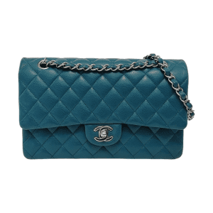 Chanel Classic Flap Medium Teal Green Caviar Leather with Silver Hardware