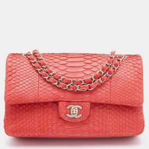 CHANEL 2.55 CLASSIC FLAP MEDIUM PINK PYTHON SHOULDER BAG