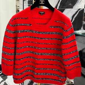 CHANEL 20S STRIPED CASHMERE KNIT PULLOVER TOP