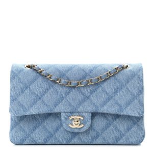 CHANEL QUILTED DENIM MEDIUM CLASSIC DOUBLE FLAP BAG
