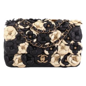 CHANEL METALLIC LAMBSKIN CAMELLIA FLAP BAG