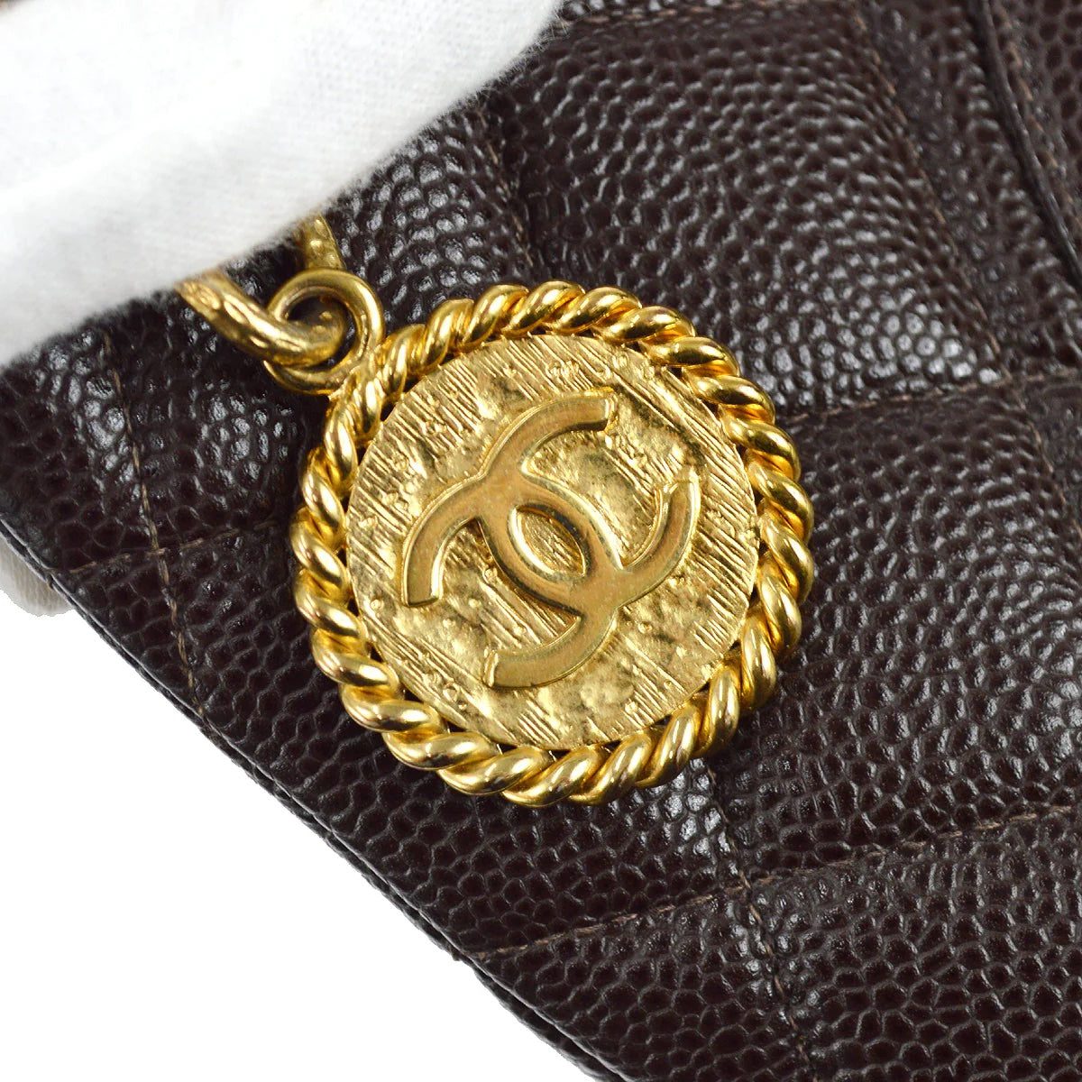 CHANEL CC BROWN CAVIAR LEATHER MEDALLION TOTE BAG - Image 2