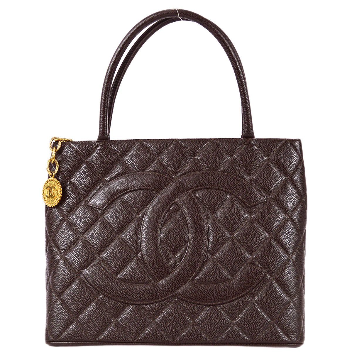 CHANEL CC BROWN CAVIAR LEATHER MEDALLION TOTE BAG