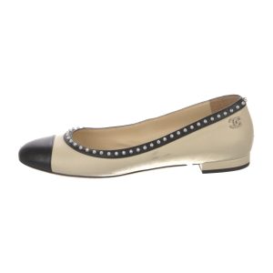 CHANEL CC CAP TOE LEATHER BALLERINA FLATS