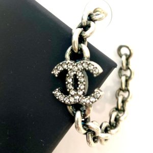 CHANEL CC CRYSTAL HOOP EARRINGS