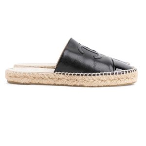 CHANEL CC CAP TOE LEATHER ESPADRILLE MULES