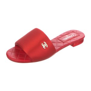 CHANEL CC LOGO SLIDES MULES RED