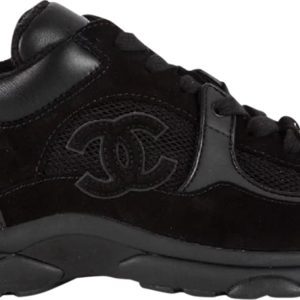 CHANEL CC LEATHER & MIXED FABRIC SNEAKERS