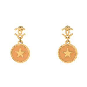 CHANEL CC STAR DANGLE ENAMEL EARRINGS