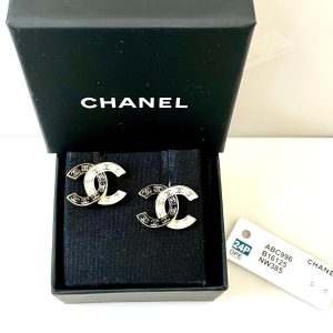 CHANEL CC GOLD TONE & ENAMEL STUD EARRINGS