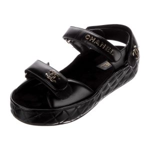 CHANEL CC LOGO VELCRO STRAP SANDALS
