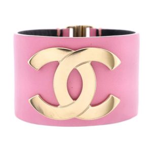 CHANEL CC LEATHER WIDE CUFF BRACELET