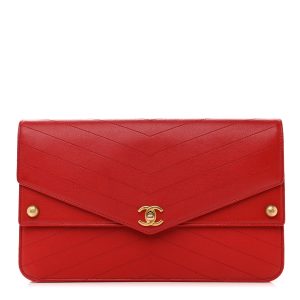 CHANEL CALFSKIN CHEVRON QUILTED CASUAL TRIP CLUTCH BAG