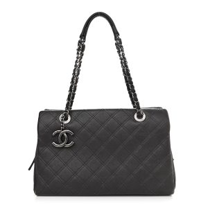 CHANEL CC DIAMOND QUILTED CALFSKIN LEATHER SHOPPER TOTE BAG