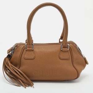CHANEL CALFSKIN LEATHER SMALL TASSEL BOWLER BAG