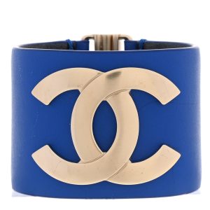 CHANEL CC CALFSKIN LEATHER WIDE CUFF BRACELET