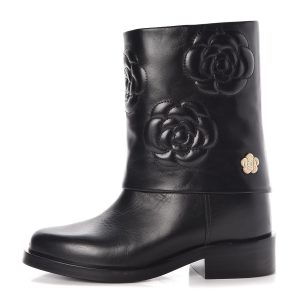 CHANEL CAMELLIA LEATHER BOOTS