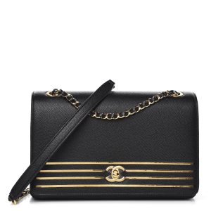 CHANEL MEDIUM CAPTAIN GOLD EMBROIDERED CAVIAR FLAP BAG