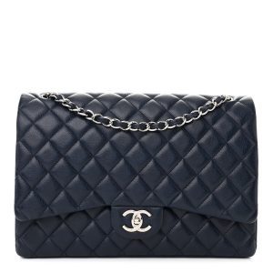 CHANEL CAVIAR QUILTED MAXI DOUBLE FLAP BAG IN NAVY