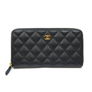 CHANEL QUILTED CAVIAR LARGE GUSSET ZIP AROUND WALLET