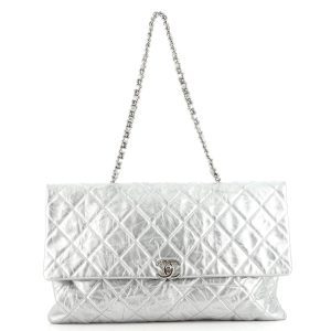 CHANEL CRUMPLED QUILTED CALFSKIN METALLIC CHAIN BAG