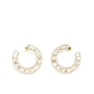 CHANEL CRYSTAL PEARL CC HOOP EARRINGS