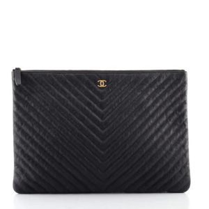 CHANEL CHEVRON QUILTED CALFSKIN O CLUTCH BAG