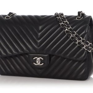 CHANEL CLASSIC CHEVRON-QUILTED LAMBSKIN DOUBLE FLAP JUMBO BAG