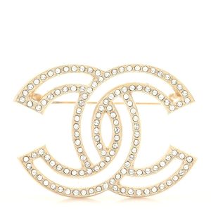 CHANEL CRYSTAL CC LIGHT GOLD BROOCH