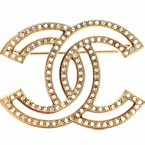 CHANEL CRYSTAL CC LIGHT GOLD-TONE BROOCH